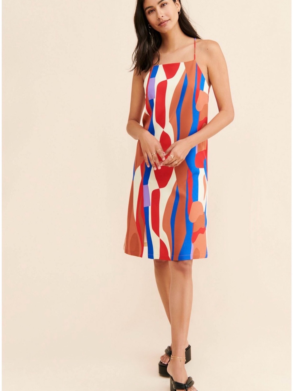 HOSBJERG Greta Adele Slip Dress Large Abstract Print Scandinavian Designer